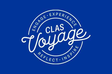 CLAS Voyage Logo over a blue background